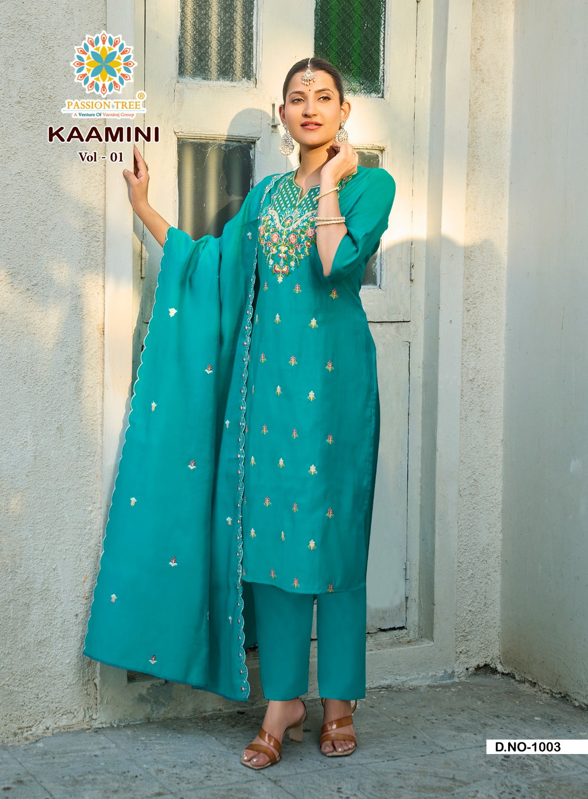 Kaamini Vol 1 Passion Tree Roman Silk Readymade Pant Style Suits Wholesaler Gujarat
