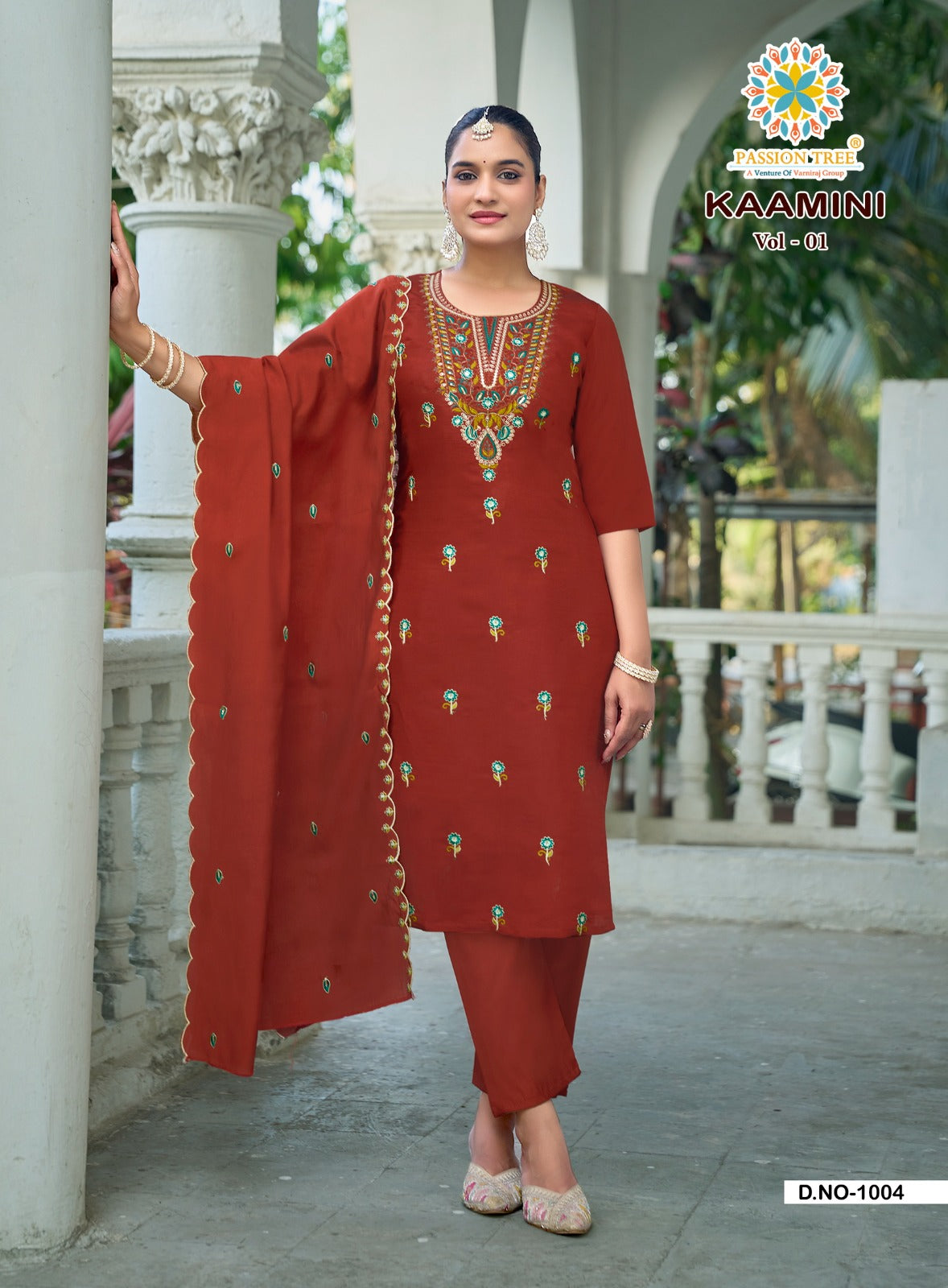 Kaamini Vol 1 Passion Tree Roman Silk Readymade Pant Style Suits Wholesaler Gujarat