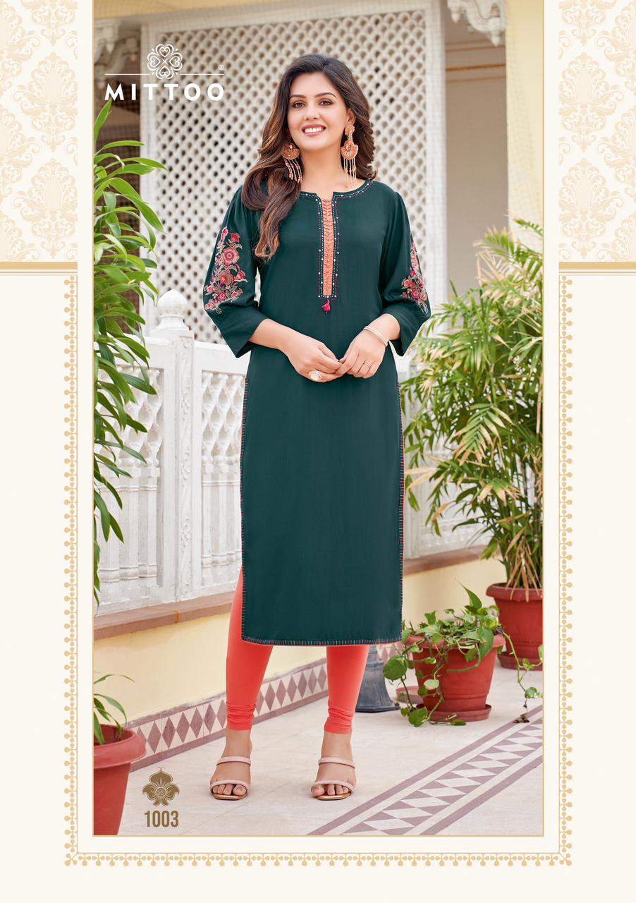 Kaamiya Mittoo Rayon Long Straight Kurti Supplier Ahmedabad