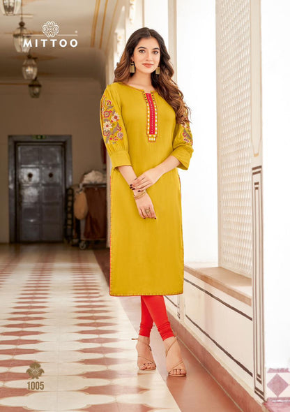 Kaamiya Mittoo Rayon Long Straight Kurti Supplier Ahmedabad