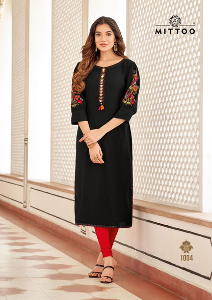 Kaamiya Mittoo Rayon Long Straight Kurti Supplier Ahmedabad