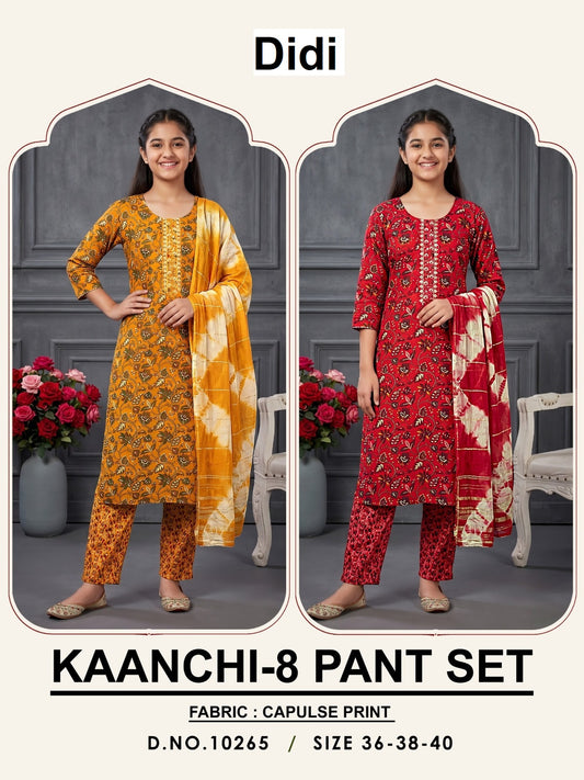 Kaanchi 8 Dn 10265 Didi Capsule Print Girls Readymade Pant Suits Manufacturer India
