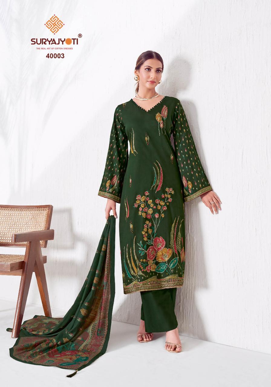 Kaara Advance Vol 4 Suryajyoti Jaam Satin Pant Style Suits Supplier Gujarat