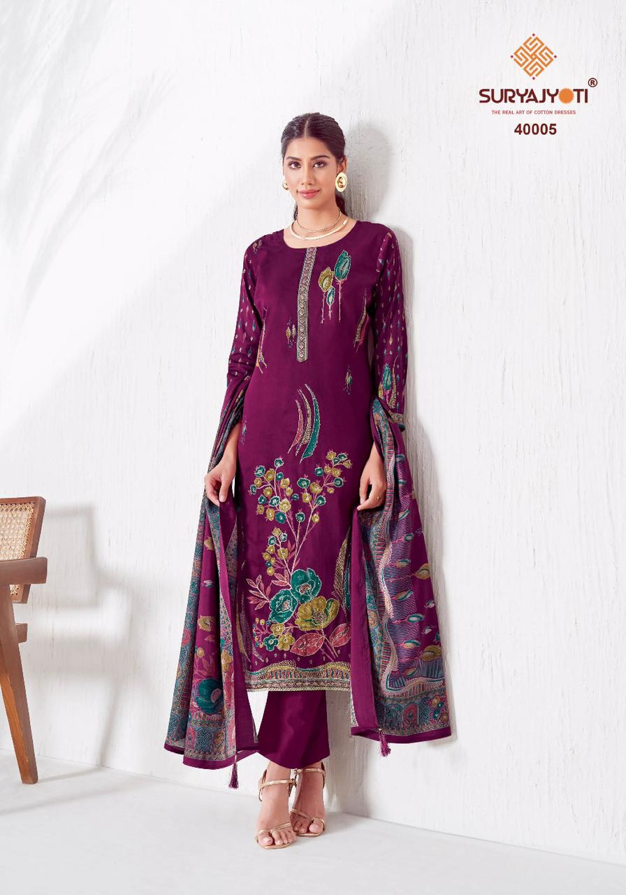 Kaara Advance Vol 4 Suryajyoti Jaam Satin Pant Style Suits Supplier Gujarat