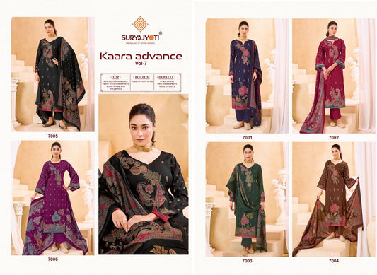 Kaara Advance Vol 7 Suryajyoti Jaam Satin Pant Style Suits Wholesaler Gujarat