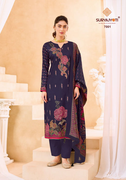 Kaara Advance Vol 7 Suryajyoti Jaam Satin Pant Style Suits Wholesaler Gujarat