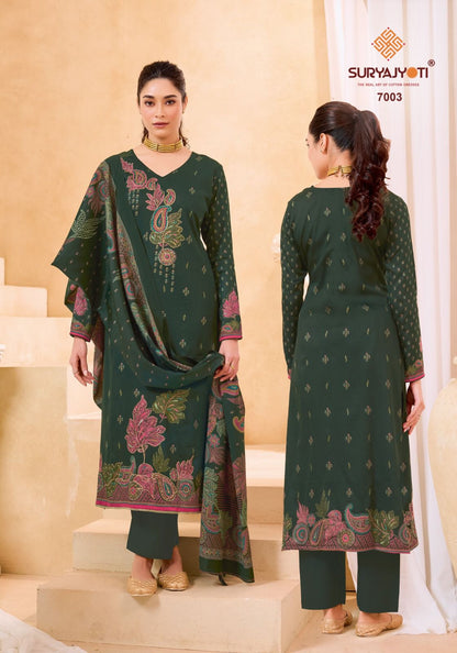 Kaara Advance Vol 7 Suryajyoti Jaam Satin Pant Style Suits Wholesaler Gujarat