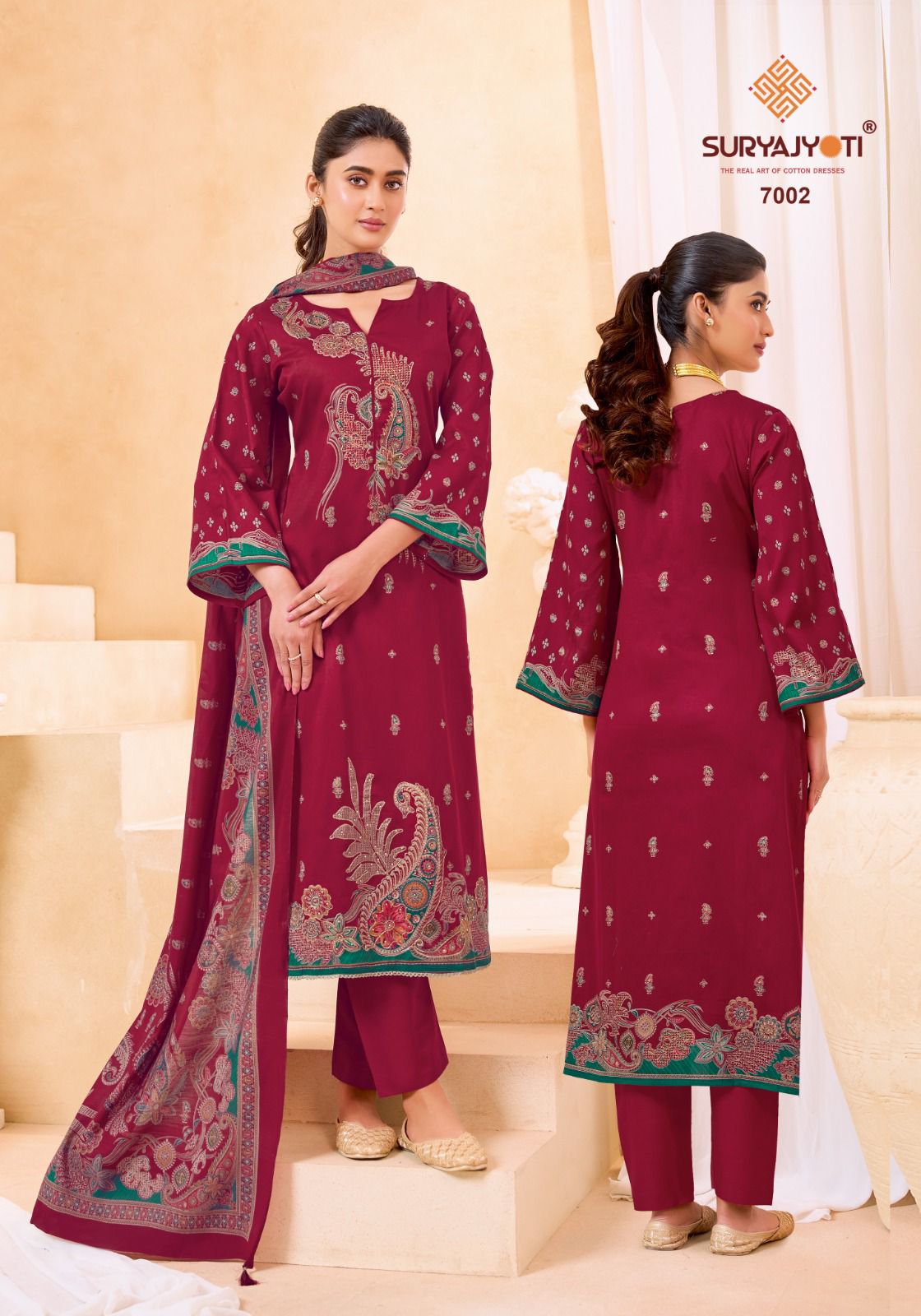 Kaara Advance Vol 7 Suryajyoti Jaam Satin Pant Style Suits Wholesaler Gujarat