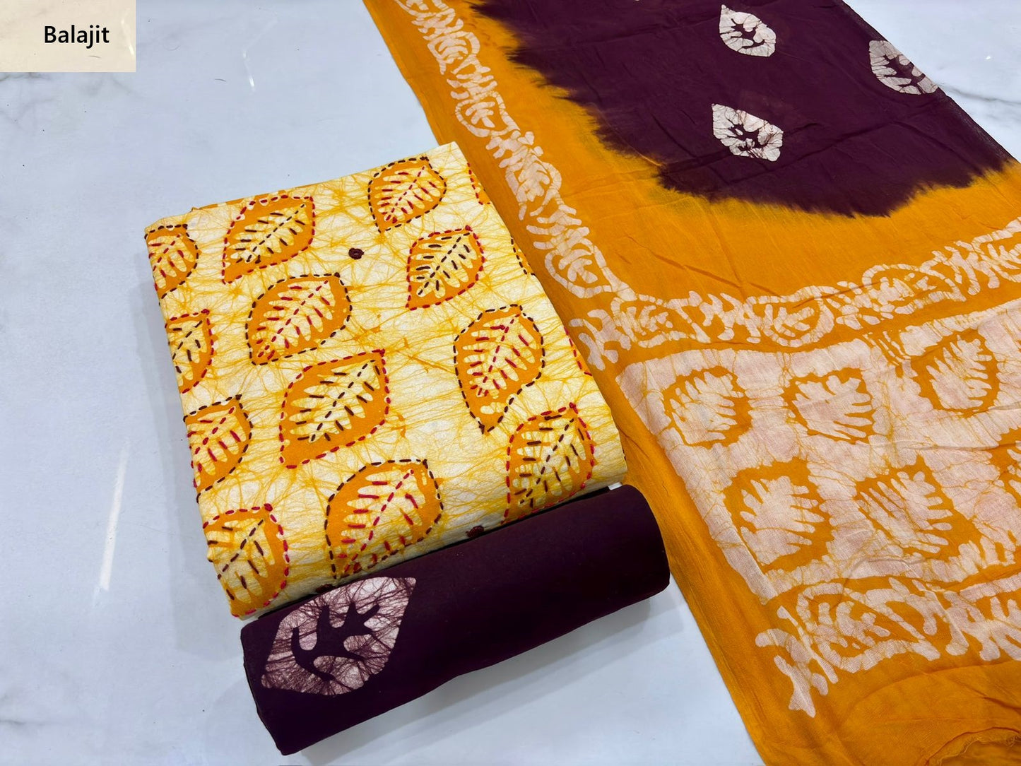 Kaatha Work Special 1302 Balajit Batik Cotton Dress Material Supplier Gujarat