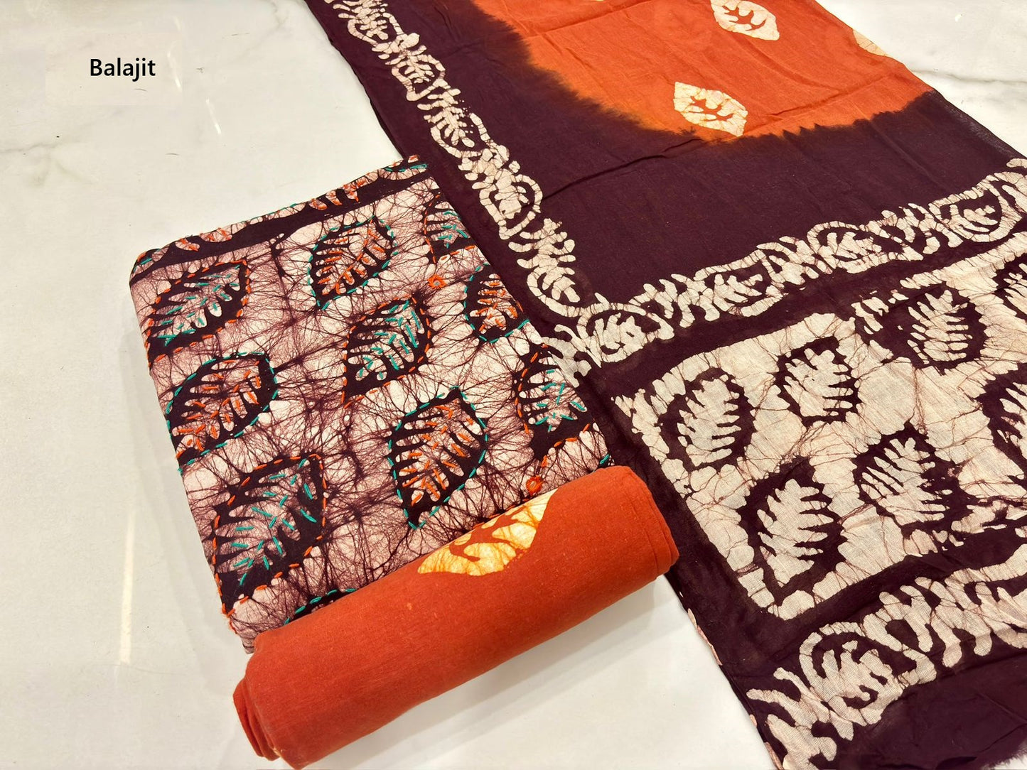 Kaatha Work Special 1302 Balajit Batik Cotton Dress Material Supplier Gujarat