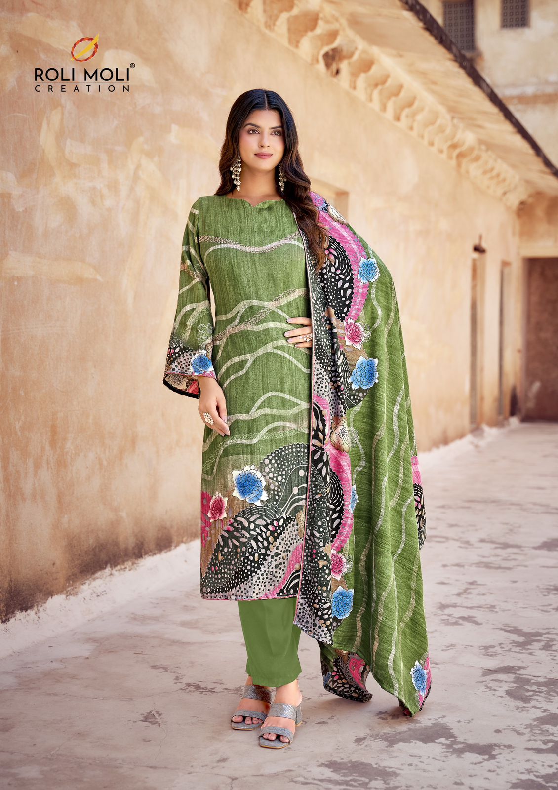 Kabira Roli Moli Karachi Pashmina Salwar Suits Supplier Ahmedabad
