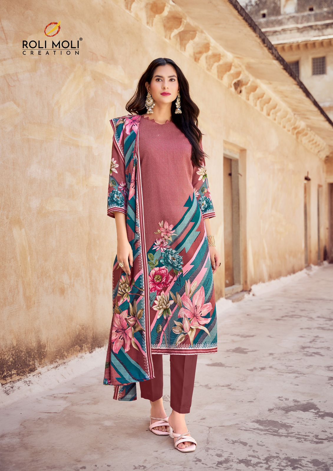 Kabira Roli Moli Karachi Pashmina Salwar Suits Supplier Ahmedabad