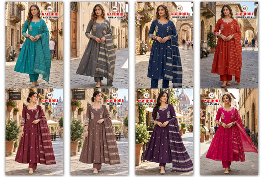 Kachori Kc Roman Silk Readymade Anarkali Suits Wholesaler Ahmedabad