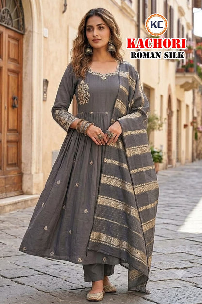 Kachori Kc Roman Silk Readymade Anarkali Suits Wholesaler Ahmedabad