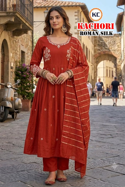 Kachori Kc Roman Silk Readymade Anarkali Suits Wholesaler Ahmedabad