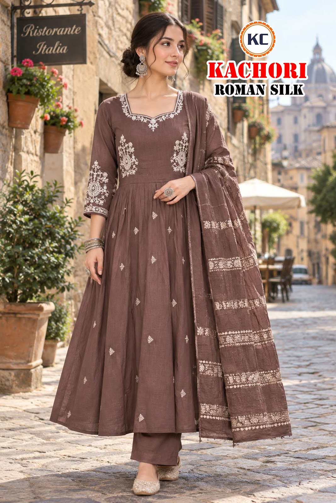 Kachori Kc Roman Silk Readymade Anarkali Suits Wholesaler Ahmedabad