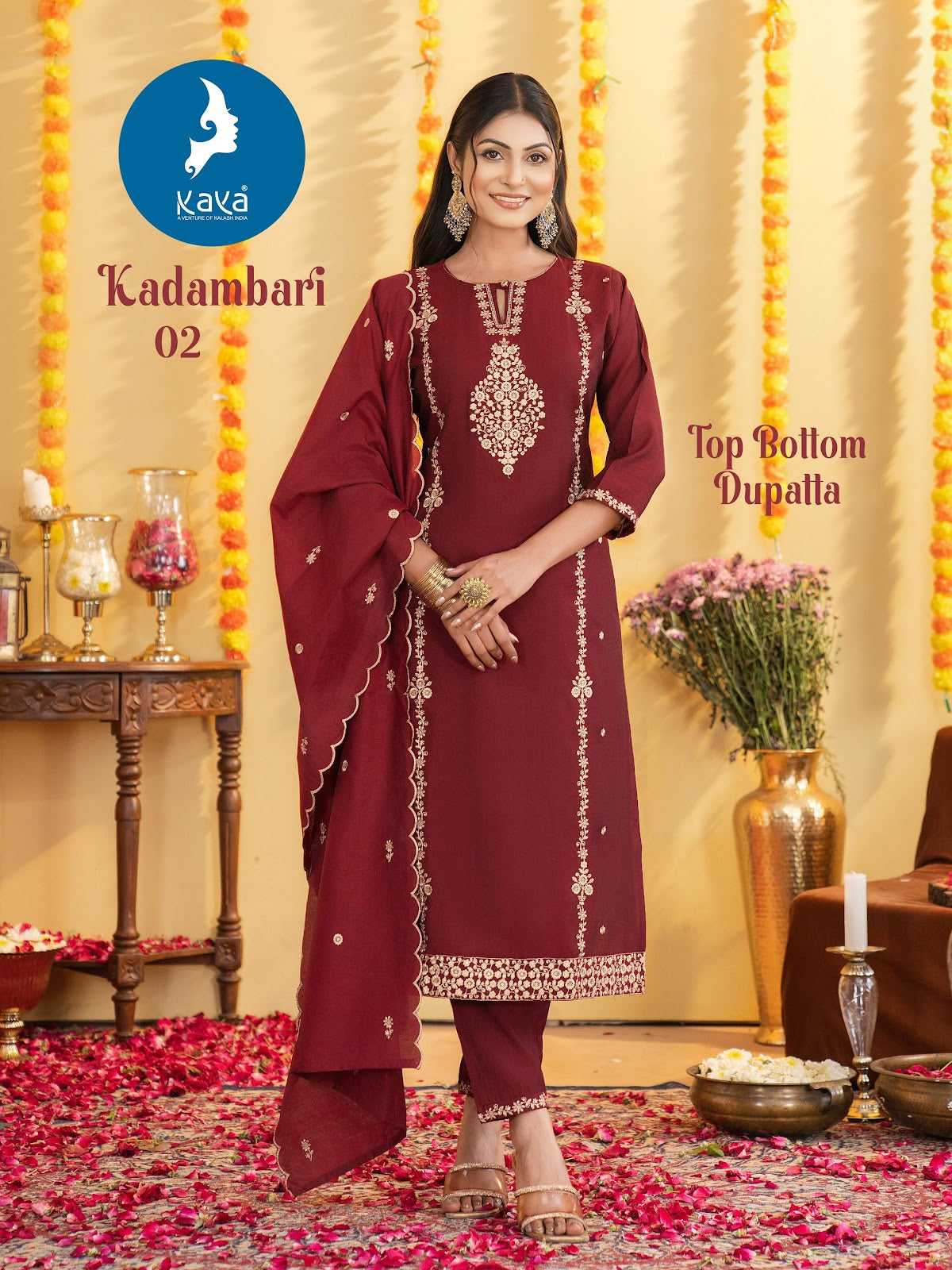 Kadambari Kaya Roman Readymade Pant Style Suits Supplier India