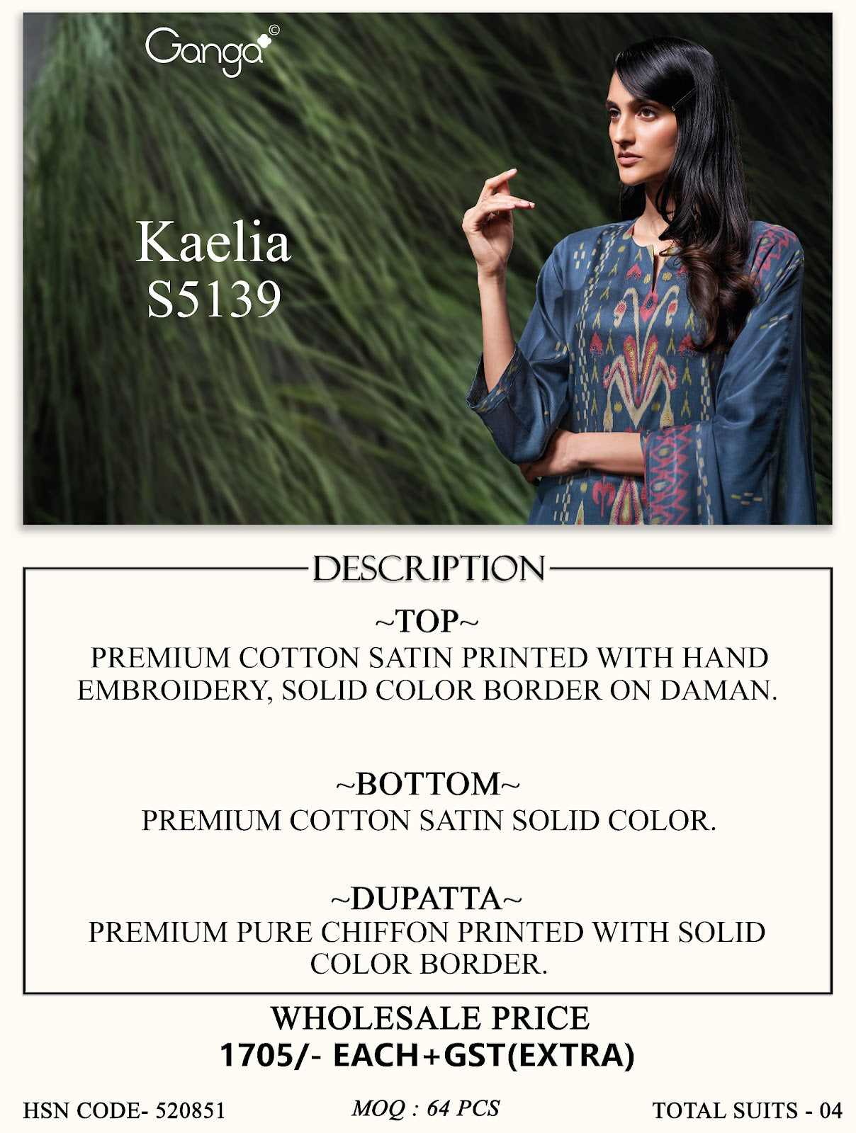 Kaelia S5139 Ganga Cotton Satin Pant Style Suits Wholesaler