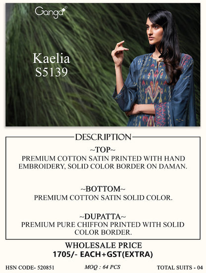 Kaelia S5139 Ganga Cotton Satin Pant Style Suits Wholesaler