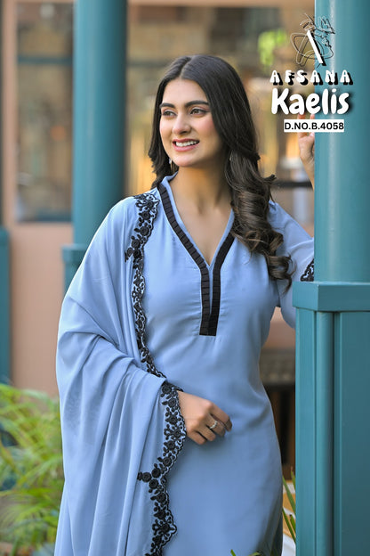 Kaelis Afsana Fox Georgette Readymade Plazzo Style Suits Exporter India