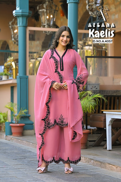 Kaelis Afsana Fox Georgette Readymade Plazzo Style Suits Exporter India