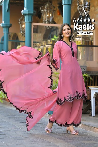 Kaelis Afsana Fox Georgette Readymade Plazzo Style Suits Exporter India