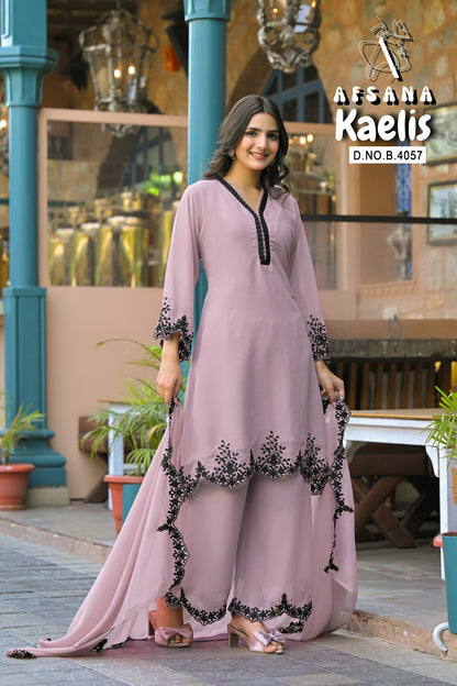 Kaelis Afsana Fox Georgette Readymade Plazzo Style Suits Exporter India