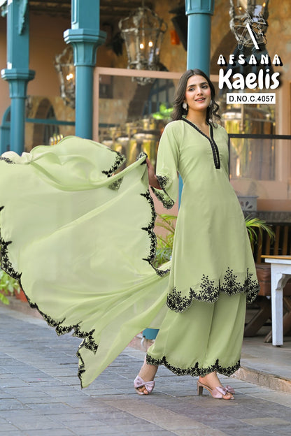 Kaelis Afsana Fox Georgette Readymade Plazzo Style Suits Exporter India