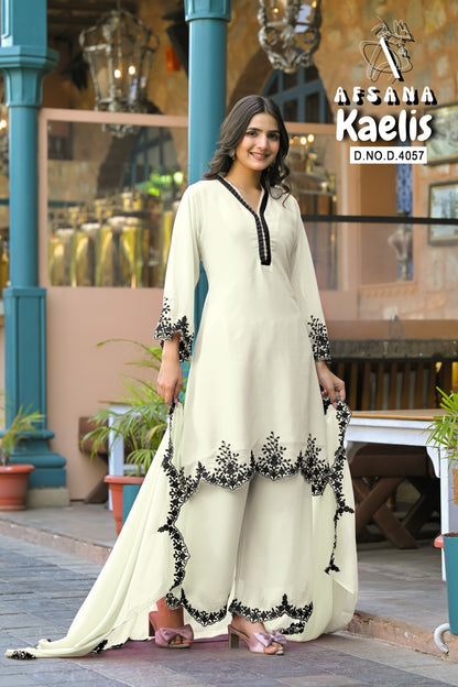 Kaelis Afsana Fox Georgette Readymade Plazzo Style Suits Exporter India