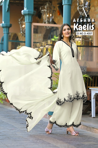 Kaelis Afsana Fox Georgette Readymade Plazzo Style Suits Exporter India