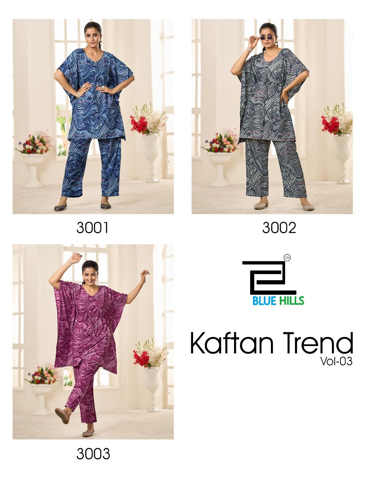 Kaftan Trend Vol 3 Blue Hills Crape Co Ord Set Exporter India