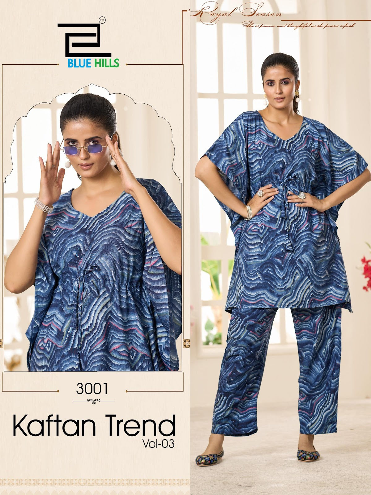 Kaftan Trend Vol 3 Blue Hills Crape Co Ord Set Exporter India