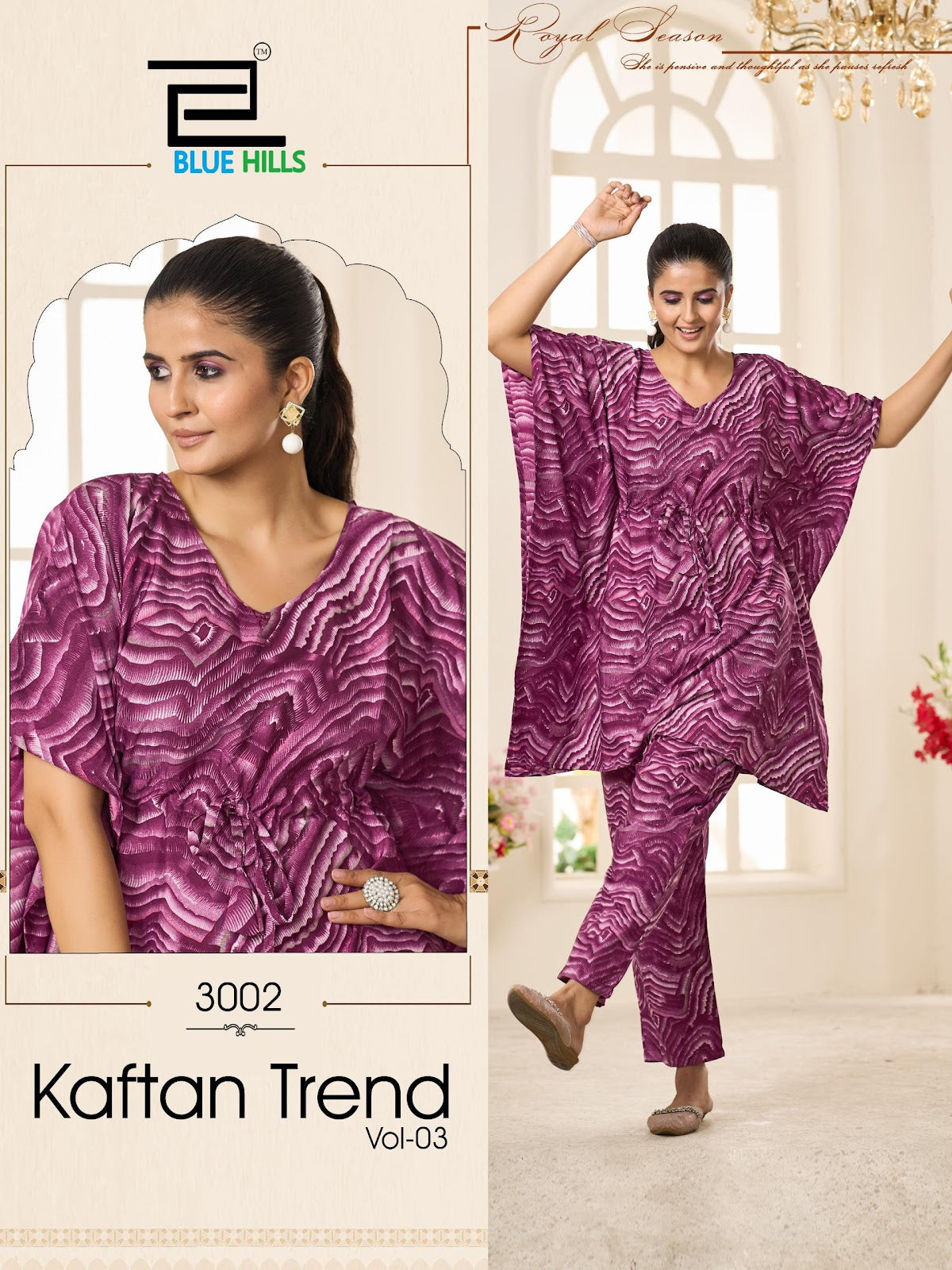 Kaftan Trend Vol 3 Blue Hills Crape Co Ord Set Exporter India
