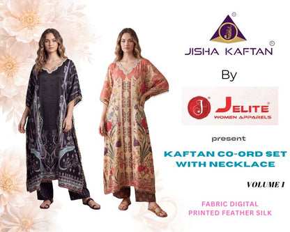 Kaftan With Necklace Vol 1 Jelite Jisha Feather Silk Co Ord Set Exporter Gujarat