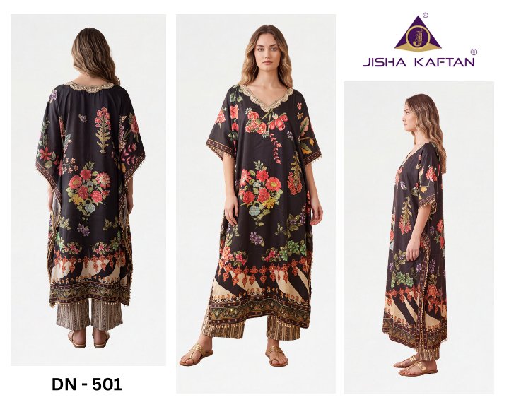 Kaftan With Necklace Vol 1 Jelite Jisha Feather Silk Co Ord Set Exporter Gujarat