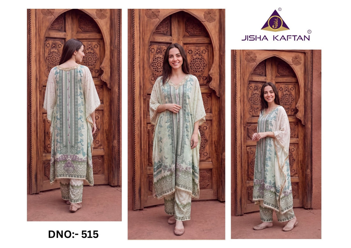 Kaftan With Necklace Vol 3 Jelite Jisha Poly Feather Silk Co Ord Set Supplier India