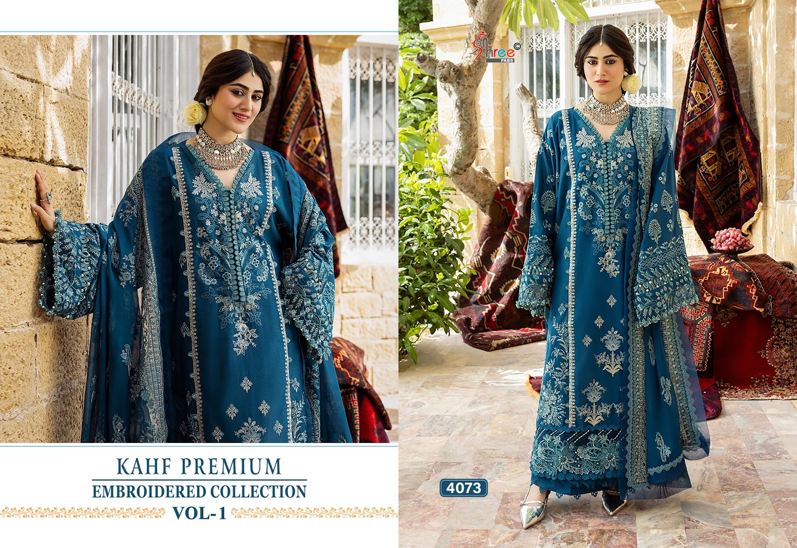 Kahf Vol 1 Embroidered Collection Shree Fabs Reyon Pakistani Salwar Suits Supplier Gujarat