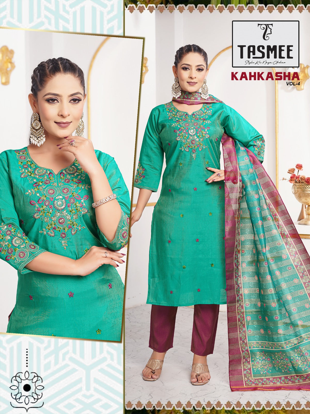 Kahkasha Vol 4 Tasmee Vertical Readymade Pant Style Suits Manufacturer Ahmedabad