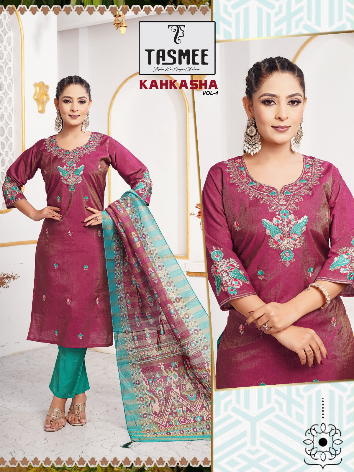 Kahkasha Vol 4 Tasmee Vertical Readymade Pant Style Suits Manufacturer Ahmedabad