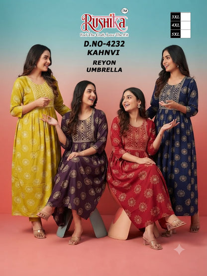 Kahnvi Plus Size Rushika Reyon Anarkali Kurtis Manufacturer India