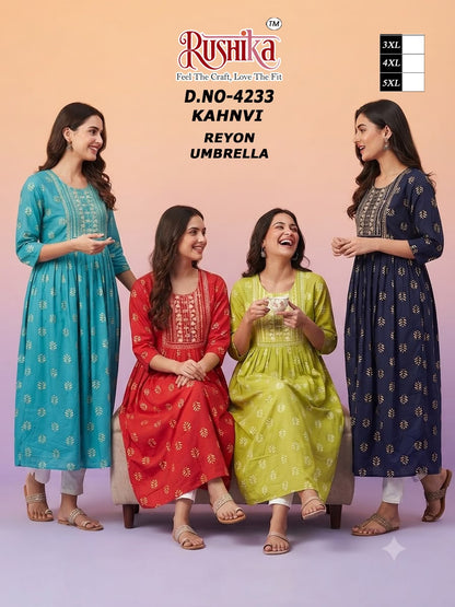 Kahnvi Plus Size Rushika Reyon Anarkali Kurtis Manufacturer India