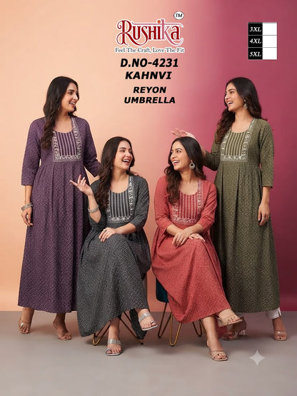 Kahnvi Plus Size Rushika Reyon Anarkali Kurtis Manufacturer India