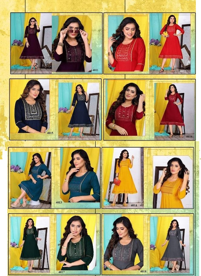 Kainaat Ramdev Creation Rayon 14Kg Anarkali Kurtis Wholesaler