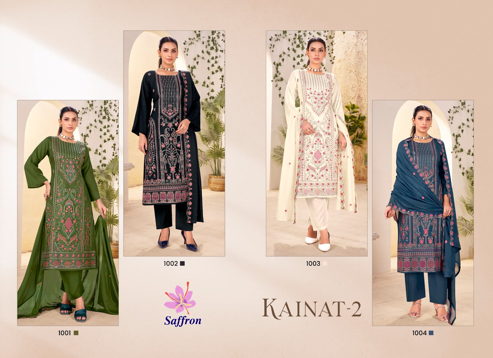 Kainat 2 Saffron Bemberg Viscose Muslin Pant Style Suits Wholesale Price