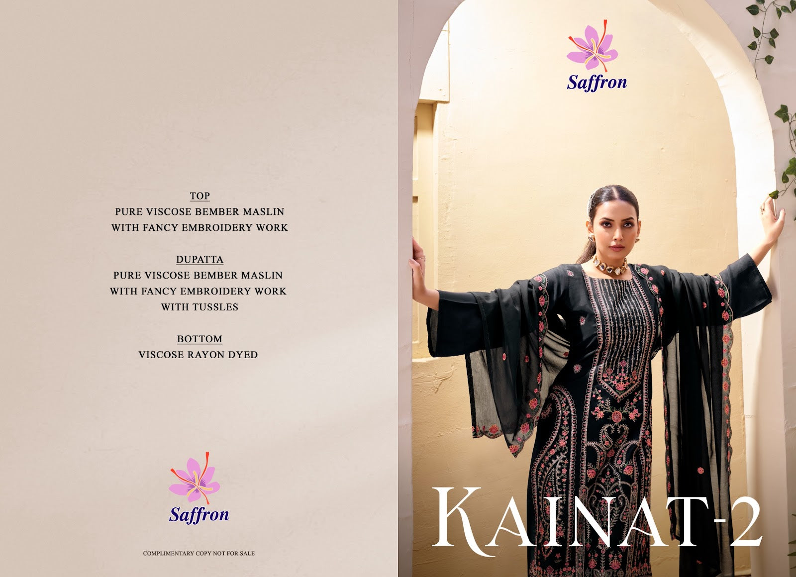 Kainat 2 Saffron Bemberg Viscose Muslin Pant Style Suits Wholesale Price