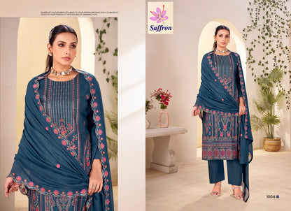 Kainat 2 Saffron Bemberg Viscose Muslin Pant Style Suits Wholesale Price
