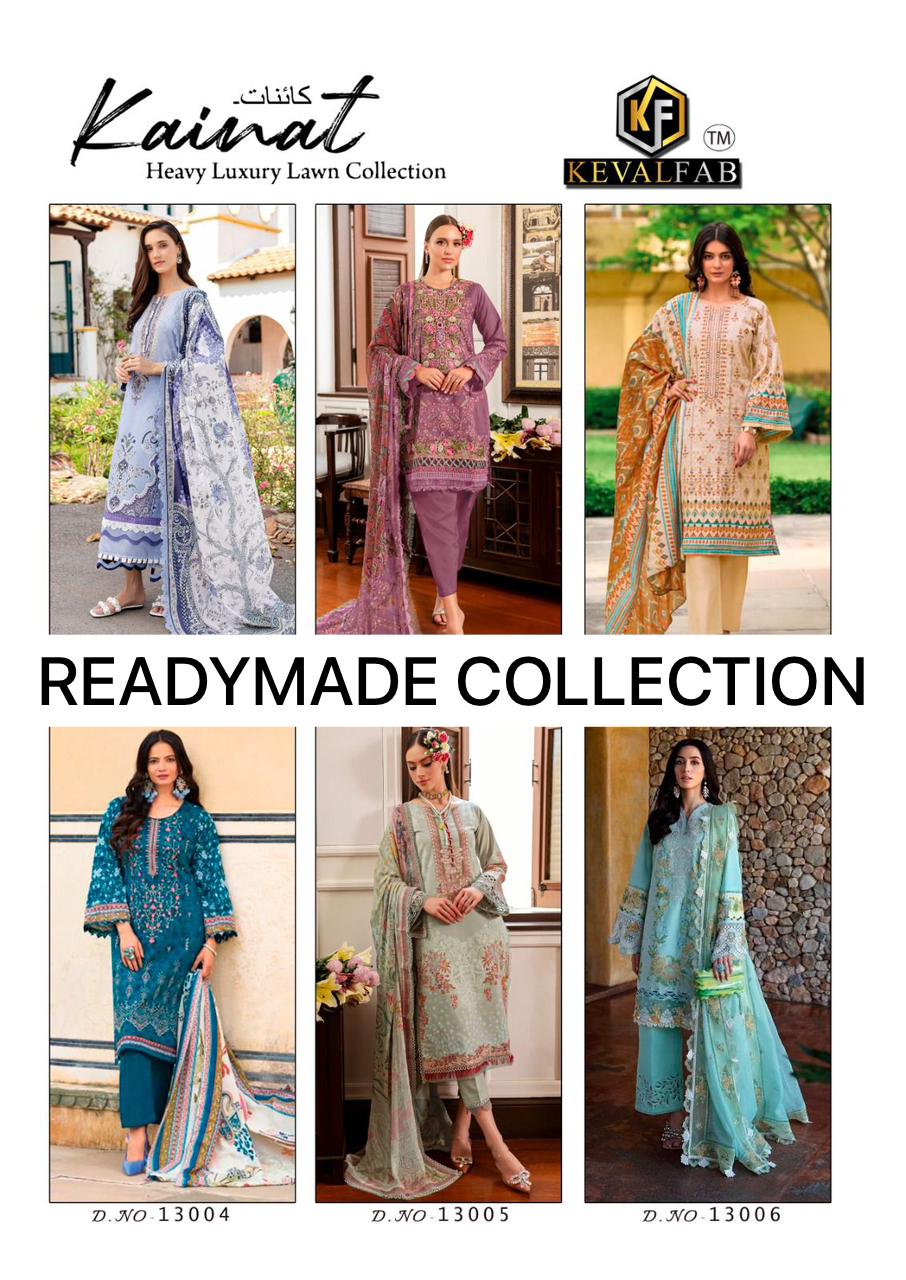 Kainat Vol 13 Keval Fab Lawn Cotton Karachi Readymade Suits Exporter
