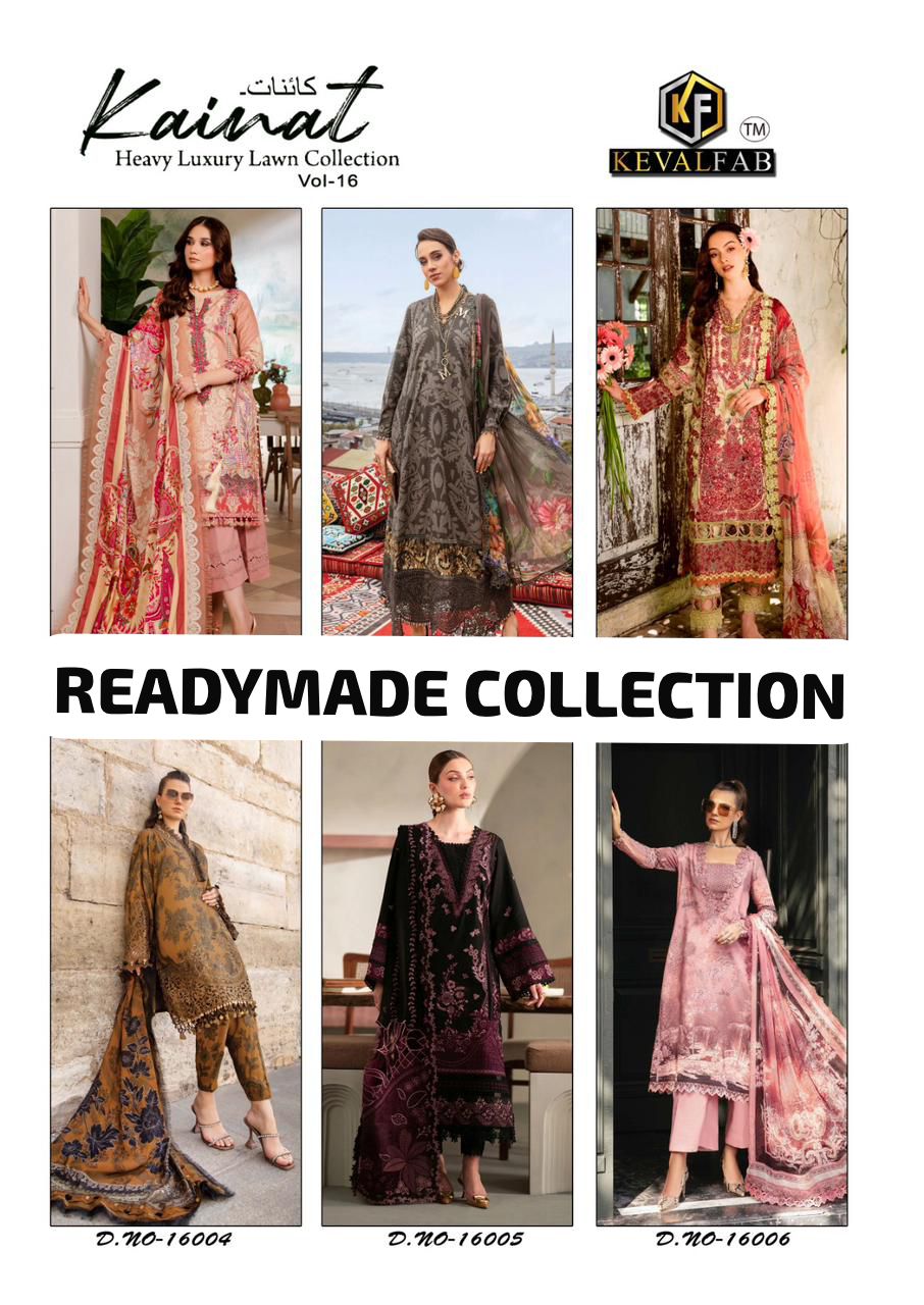 Kainat Vol 16 Heavy Luxury Lawn Collection Keval Fab Cotton Karachi Readymade Suits Exporter