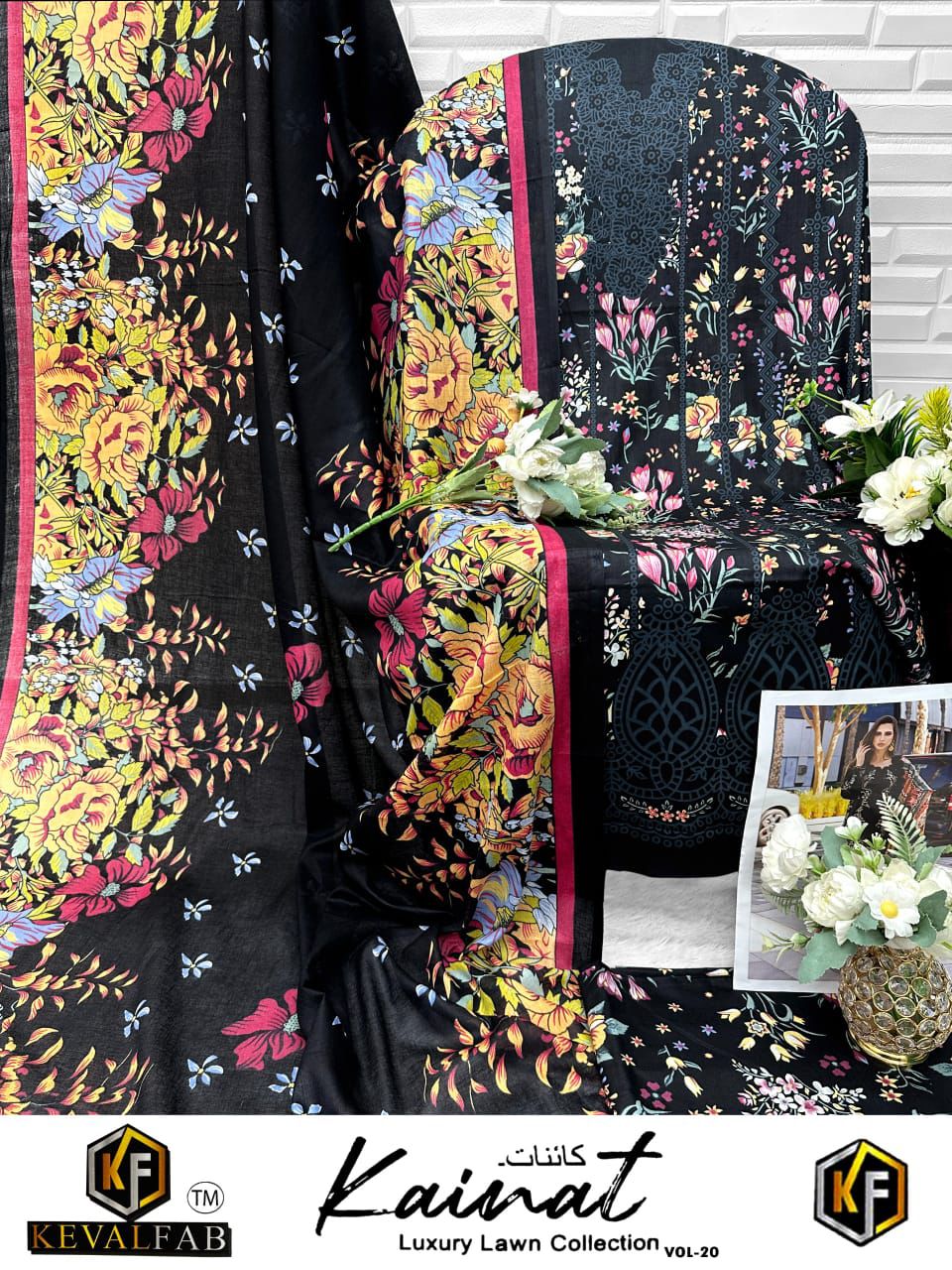 Kainat Vol 20 Heavy Luxury Lawn Collection Keval Fab Cotton Karachi Salwar Suits Manufacturer