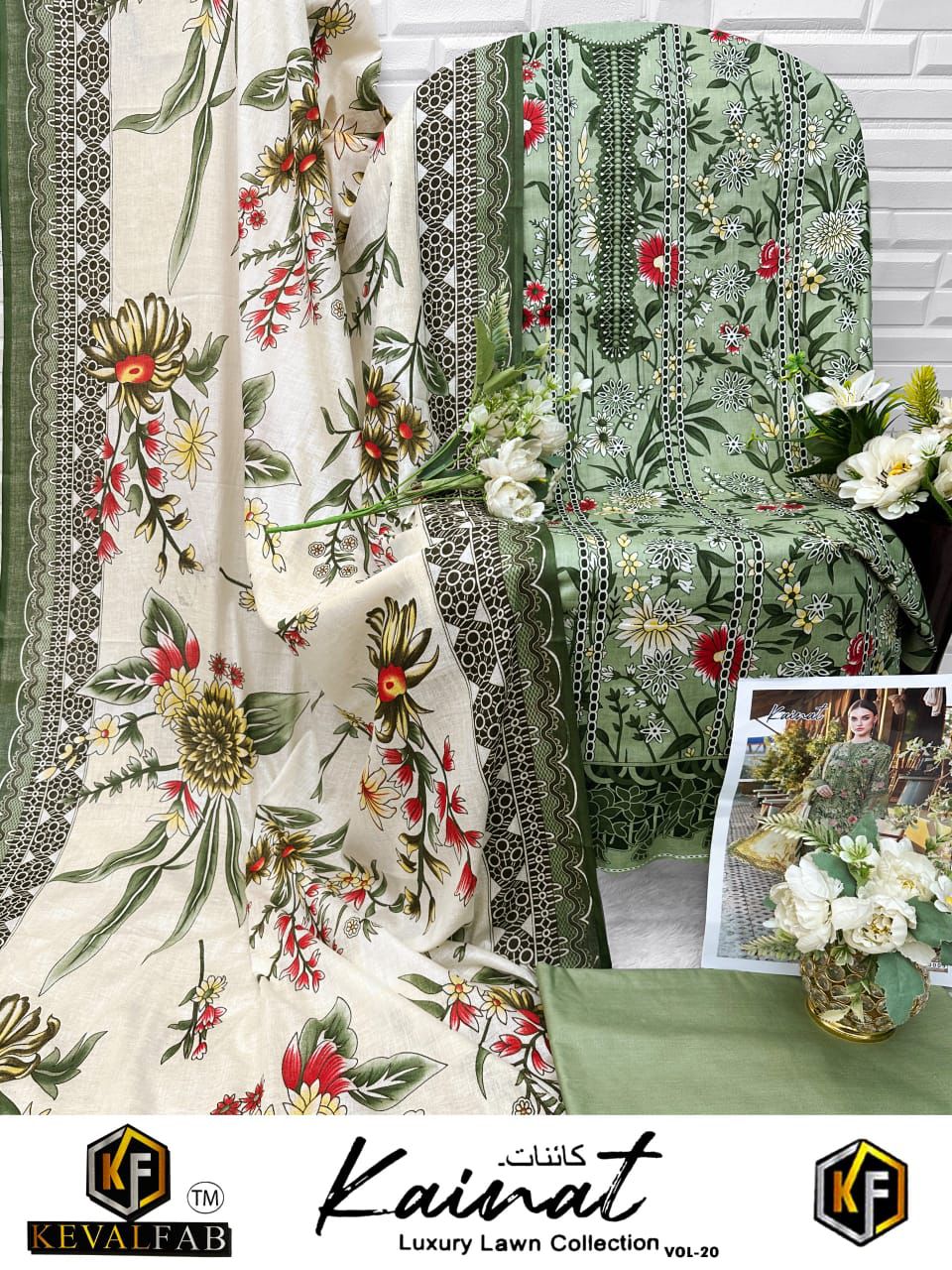 Kainat Vol 20 Heavy Luxury Lawn Collection Keval Fab Cotton Karachi Salwar Suits Manufacturer